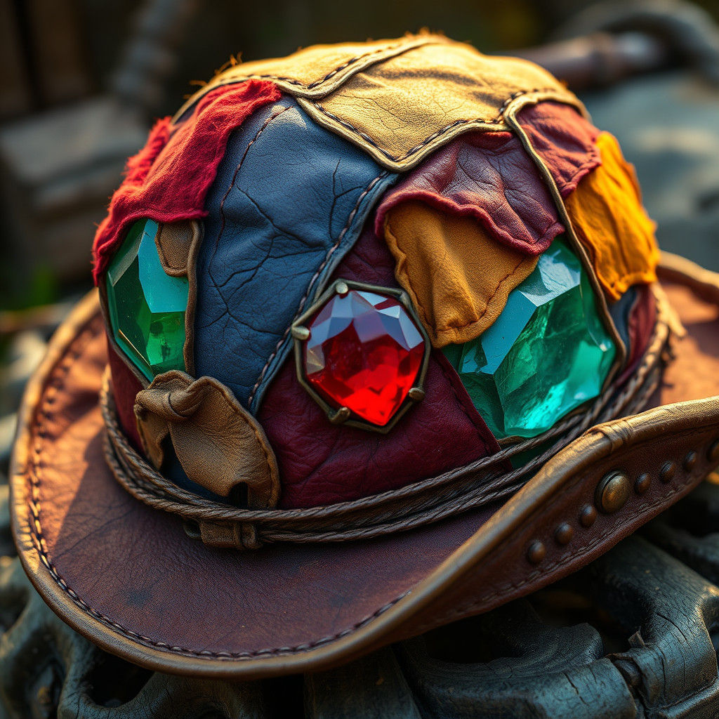 Adventurer's Leather Hat with Fantasy Patches
