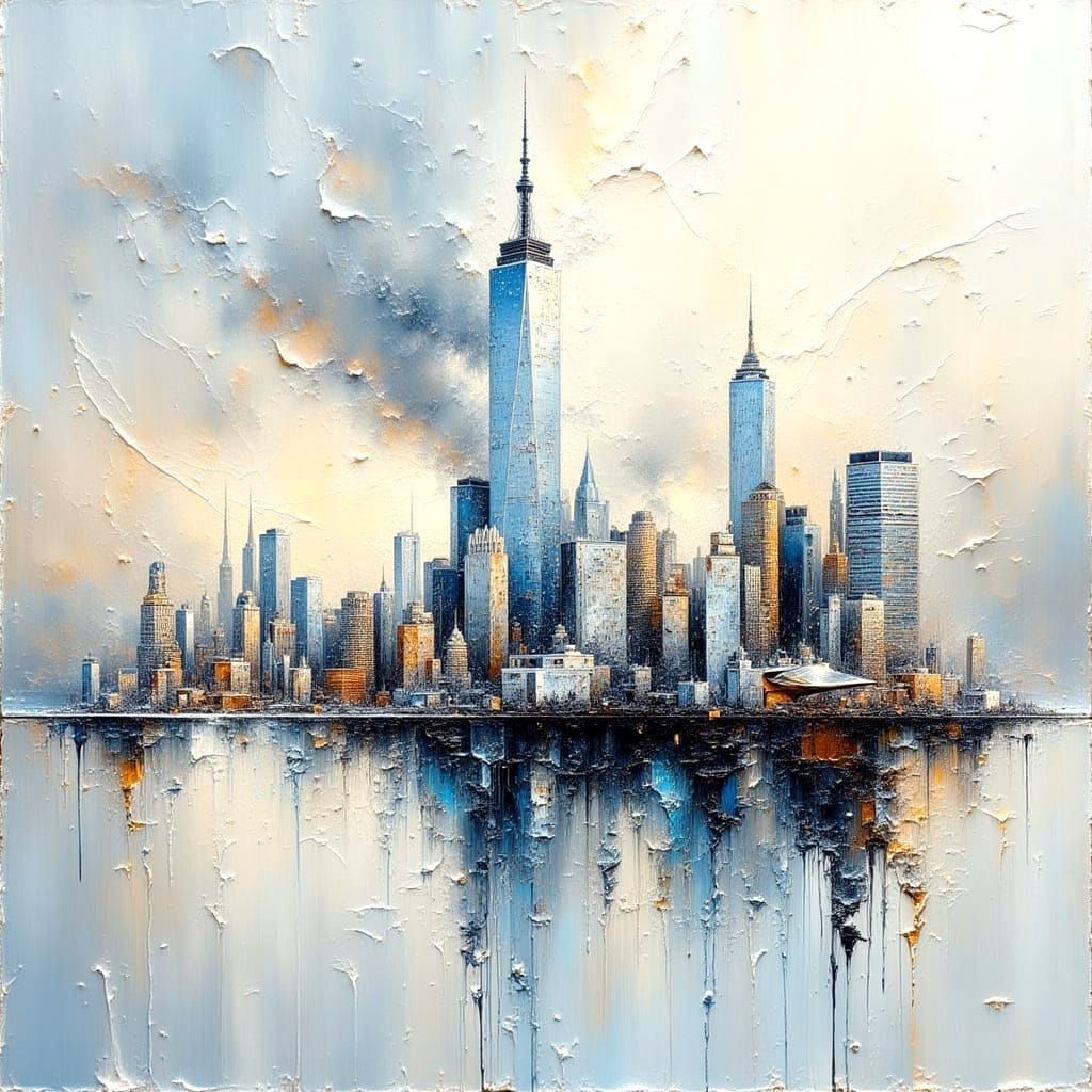 Ethereal Fluid Cityscape with Alcohol Ink and Impasto
