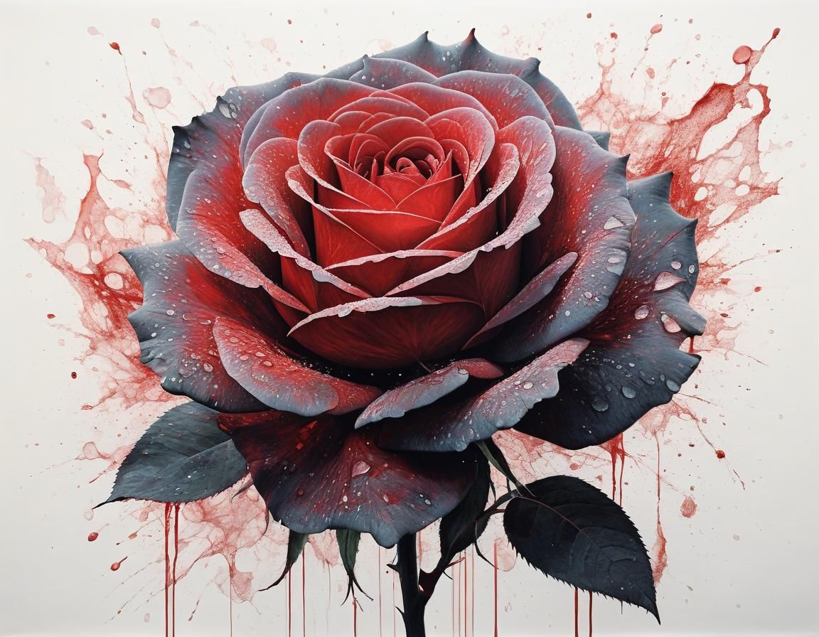 Ethereal Vermilion Rose in Cosmological Art Style