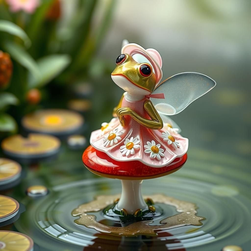 Glass Fairy Frog Figurine in Naive Art Style