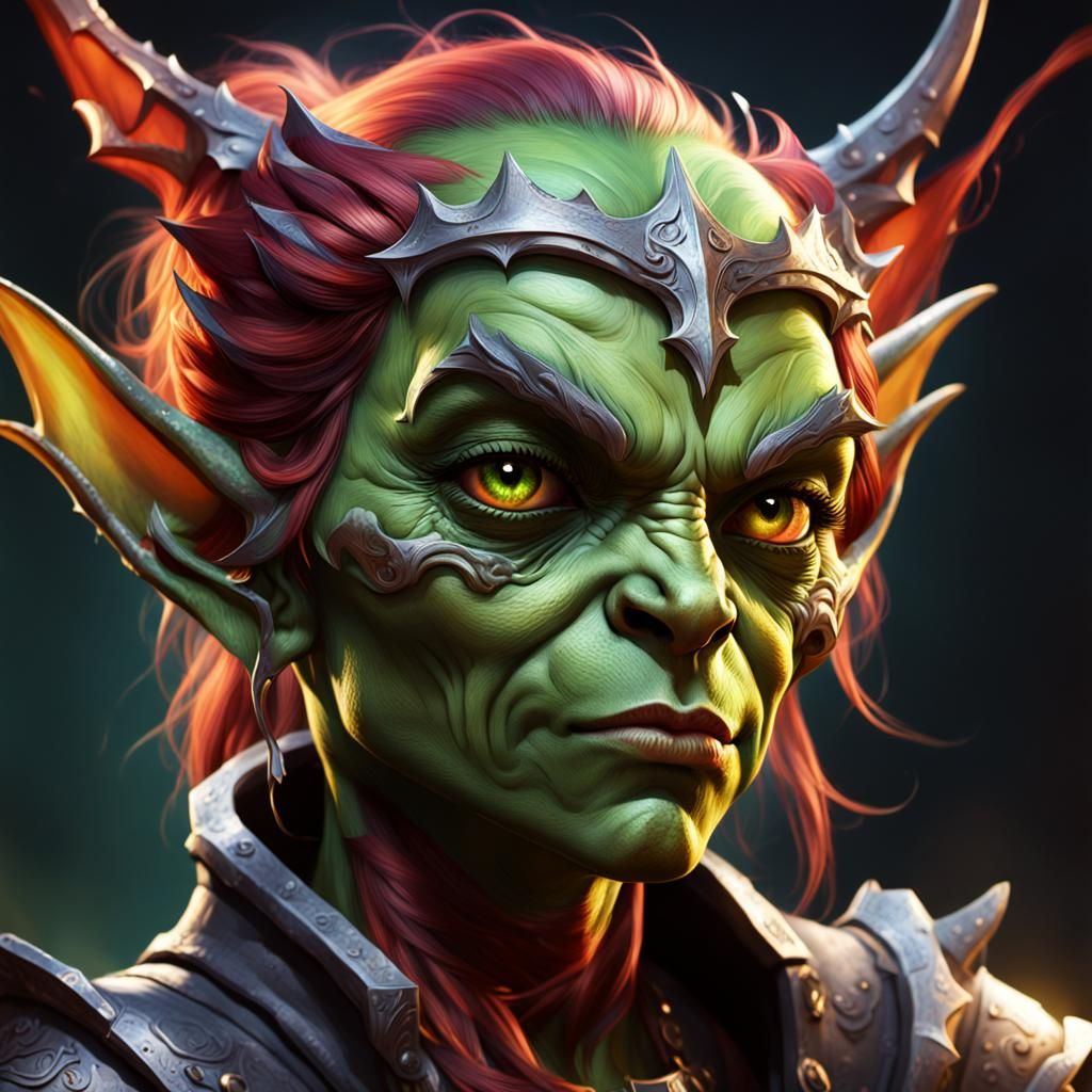 Detailed Goblin Queen Portrait in Splash Art Style