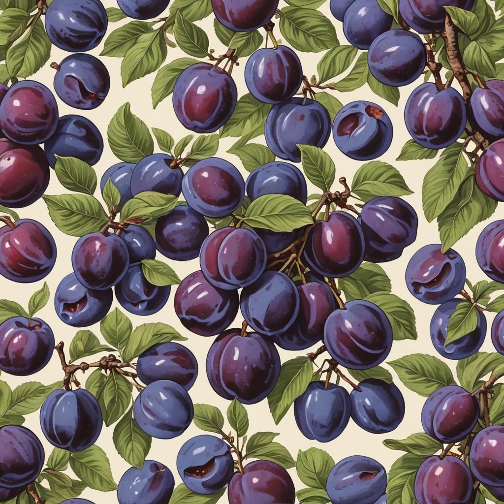 Luscious Purple Plums Still Life