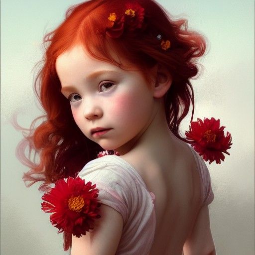 Cute Redhead Toddler Portrait with Flowers