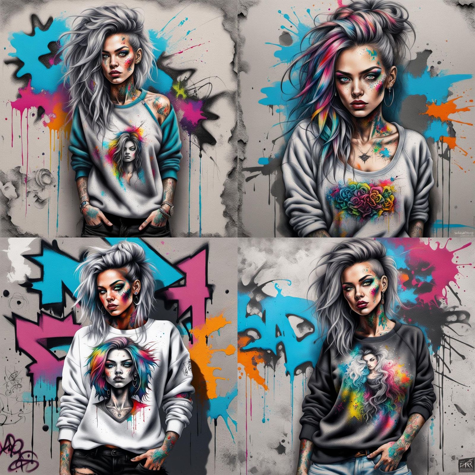 Detailed Sketch Portrait with Graffiti Background