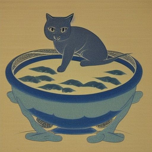 Russian Blue Cat in Japanese Tea Bowl