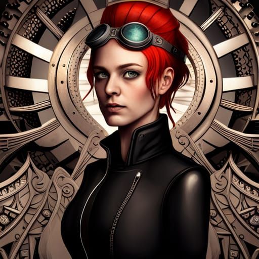 Steampunk Scientist Portrait with Goggles and Gears