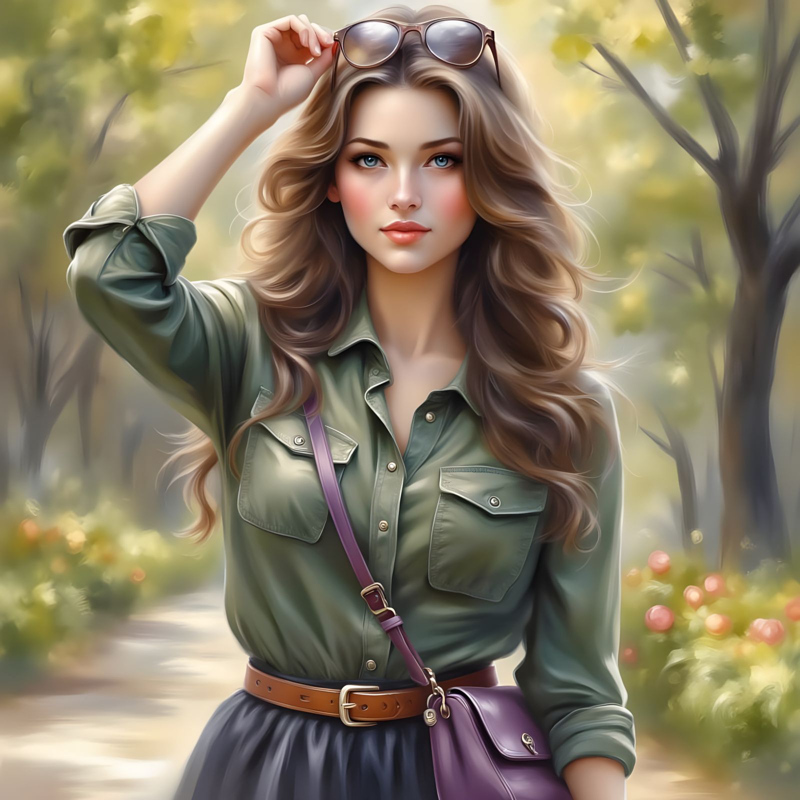 Attractive Young Woman Posing Outdoors in Casual Attire