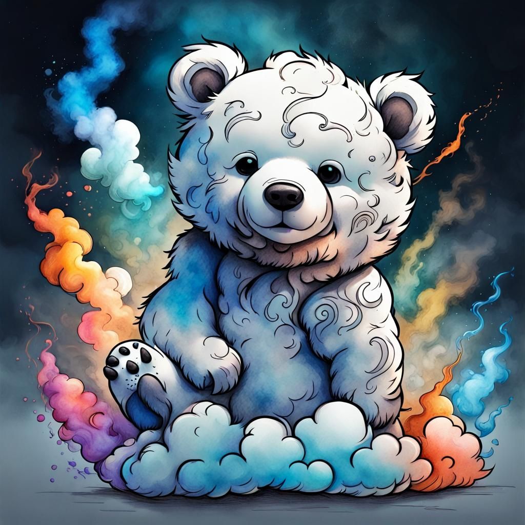 Heavenly Chibi Bear Cub Cloud Tattoo Sketch