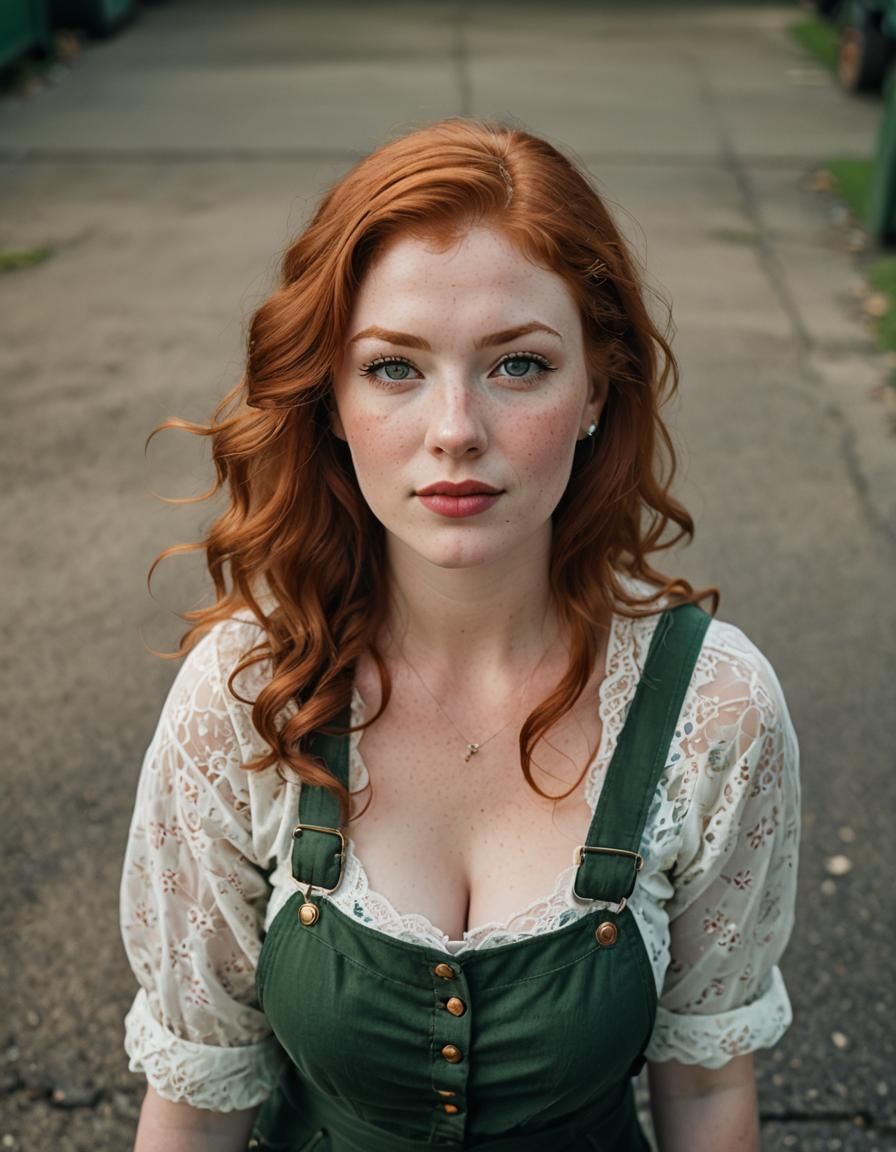 Redhead Woman Portrait in 50s Garage