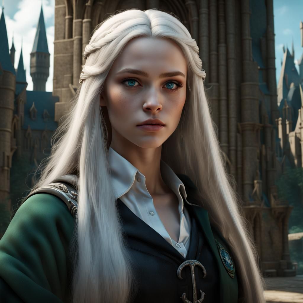 Beautiful Girl, White Hair, Blue Eyes, Digital Art