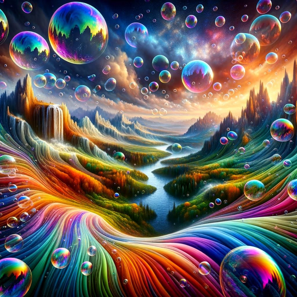 Surreal Landscape Crafted from Iridescent Soap Bubbles