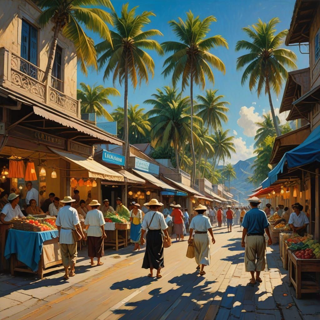Vibrant Papeete Streets Bask in Golden Tahitian Light