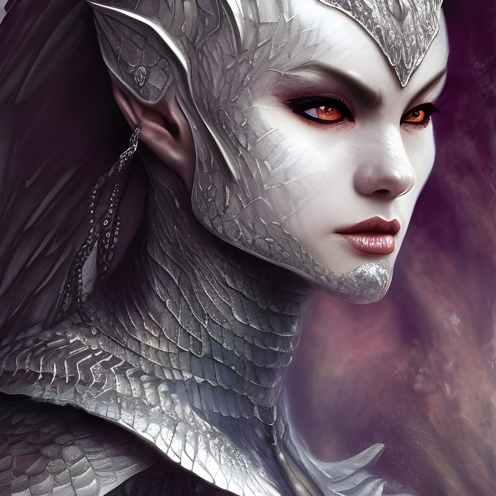 Detailed Female Dragon Warrior Portrait in Gothic Art