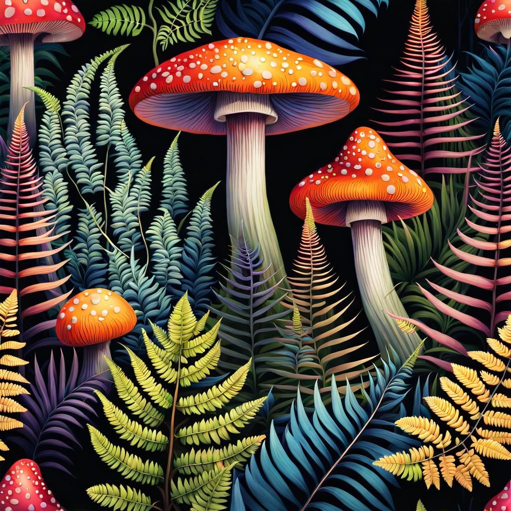 Mystical Forest with Vibrant Mushrooms