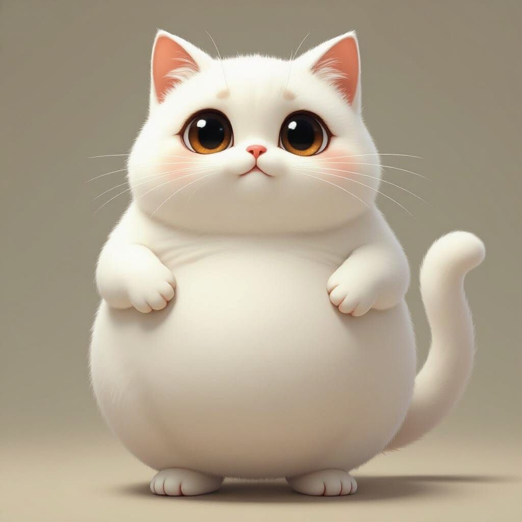 Chubby White Cat with Big Eyes: 2D Design