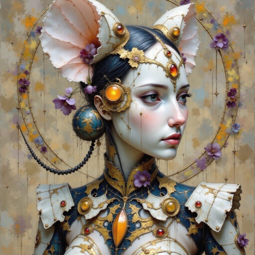 Cyborg Princess with Intricate Schematic Writing