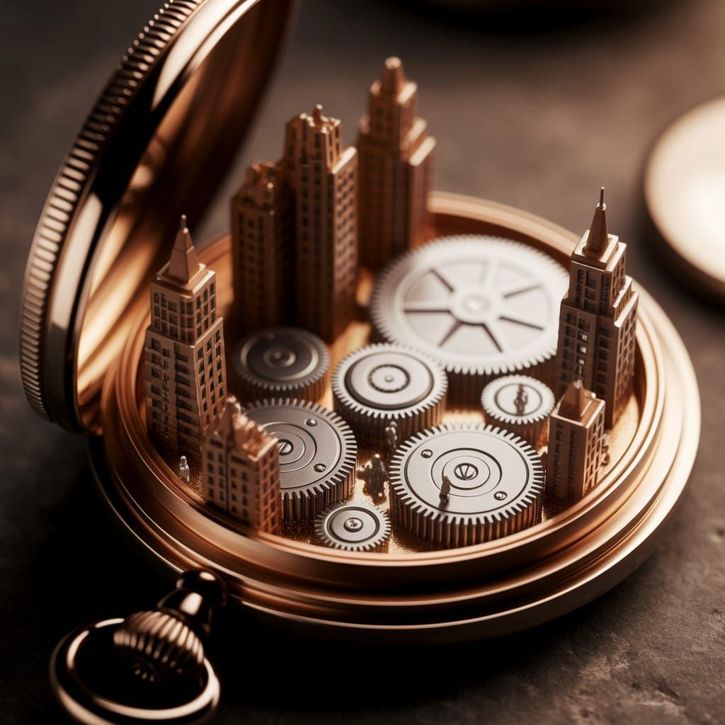 Mechanical City Inside Pocket Watch: Macro Photo