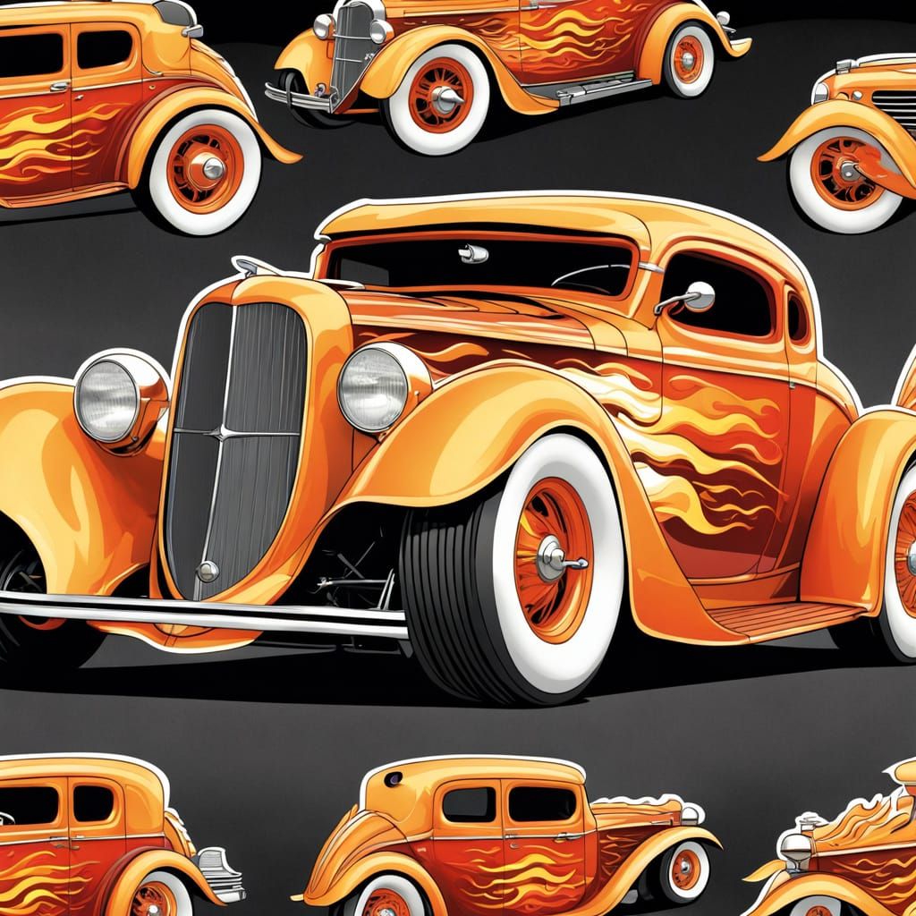 Sleek Art Deco Hot Rod with Blazing Flame Decals