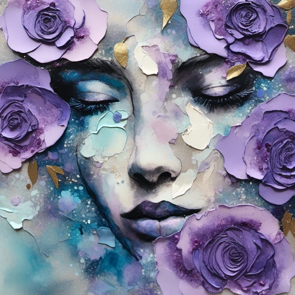 Floral Illusion: Woman's Face as Watercolor Roses