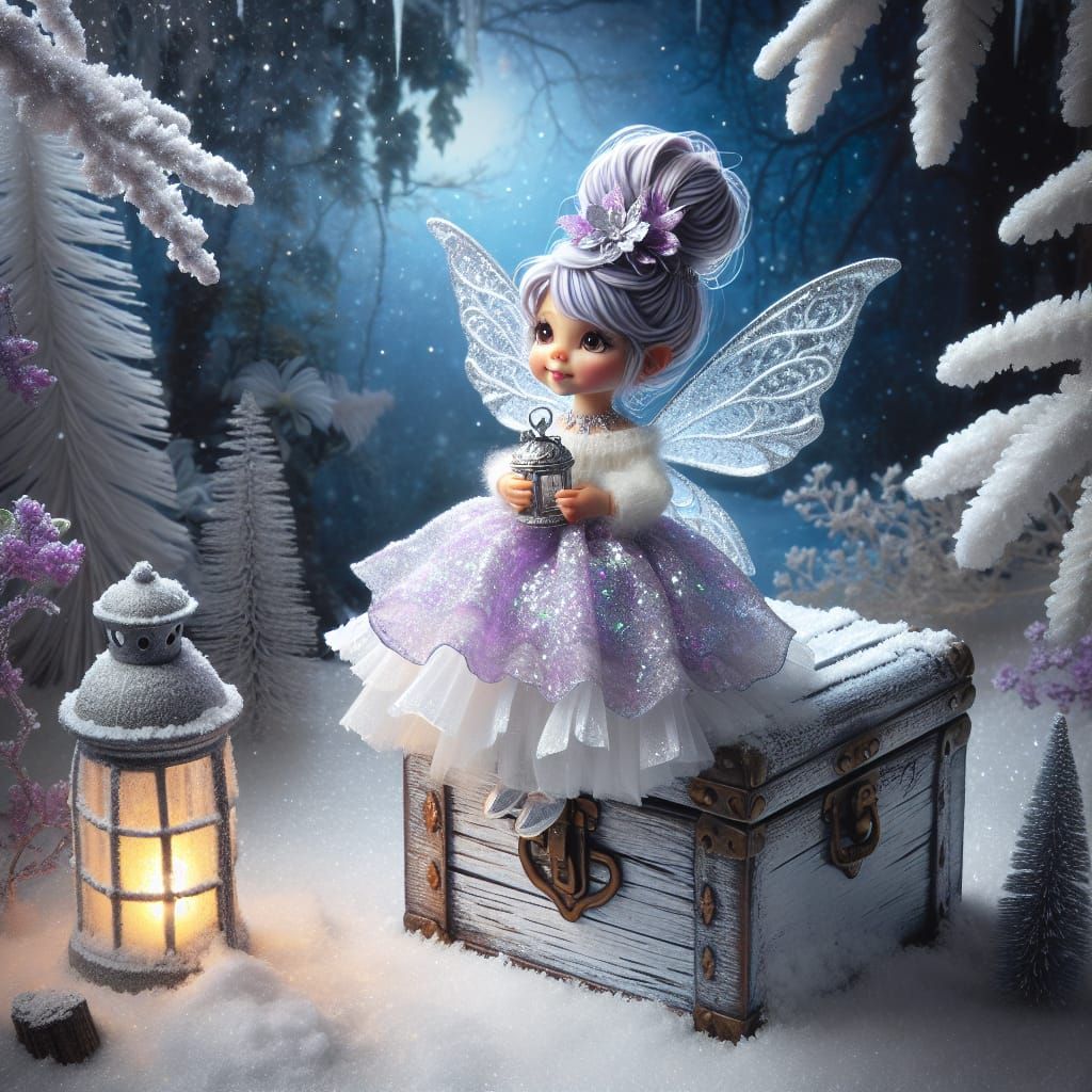 Enchanting Winter Fairy in Snowy Forest, Airbrush Style