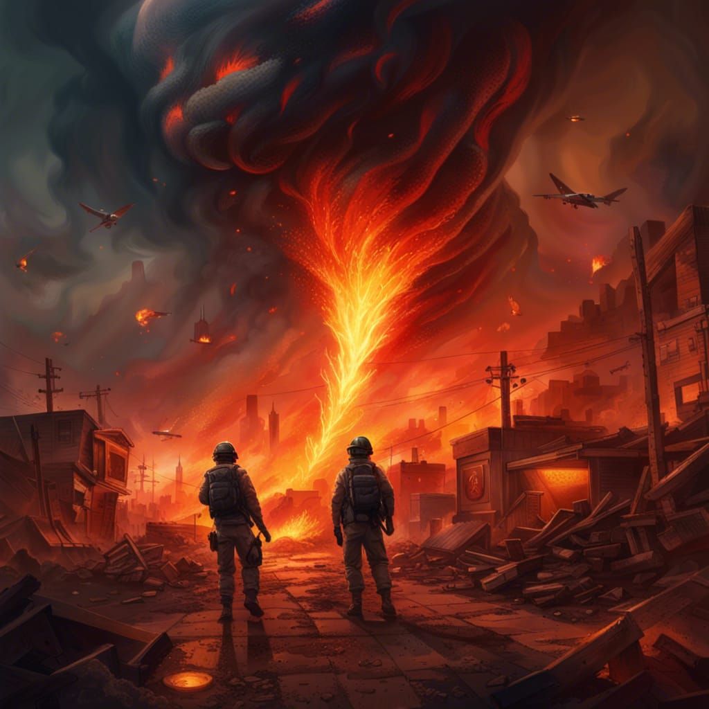 Hyperrealistic Fire Tornadoes War Ground Concept Art