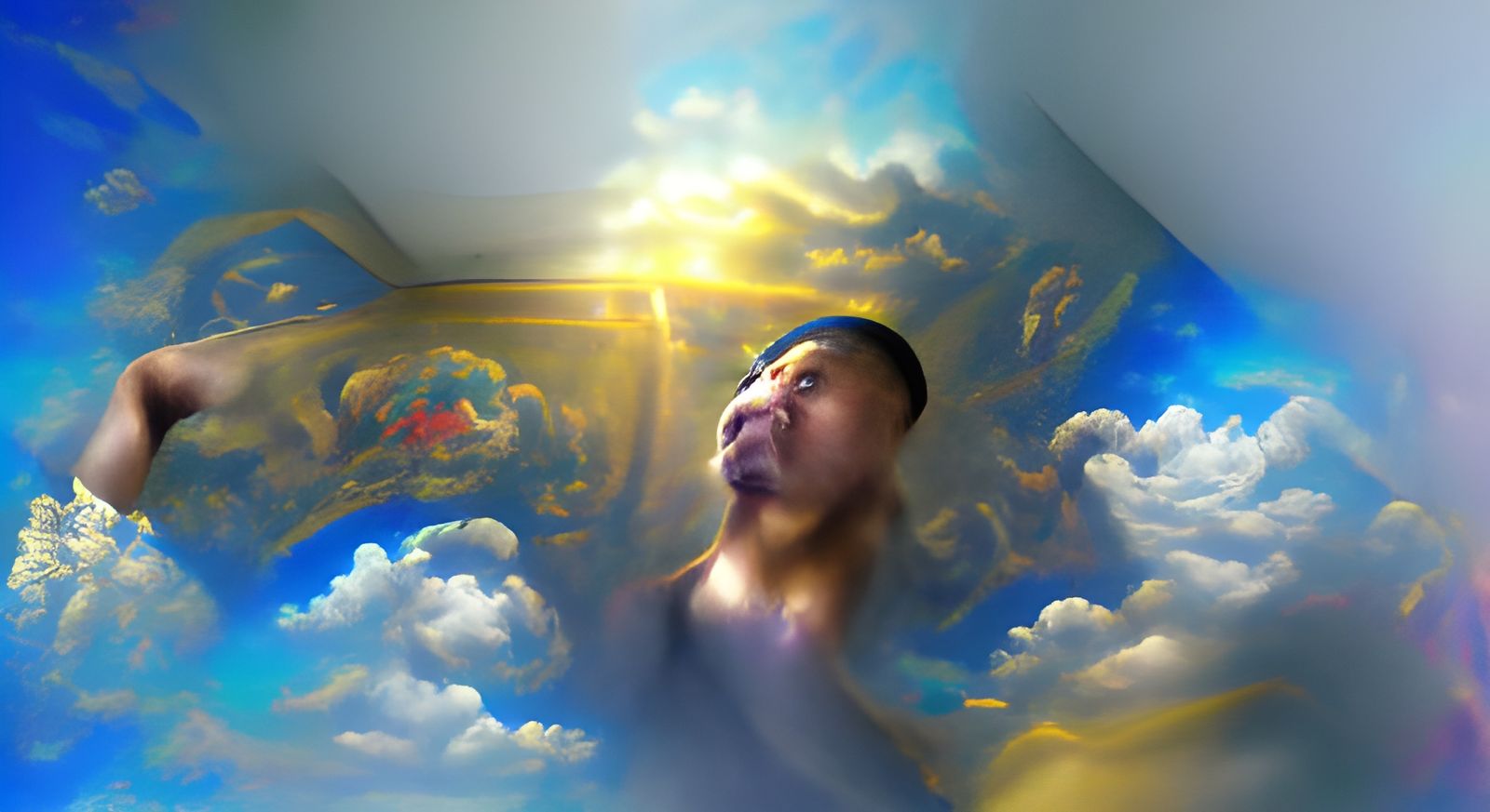 Renaissance God Watching From Above: Hyperrealistic Artwork