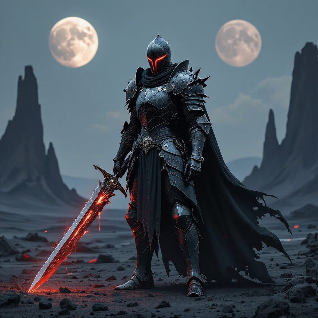 Obsidian Knight on Volcanic Plain