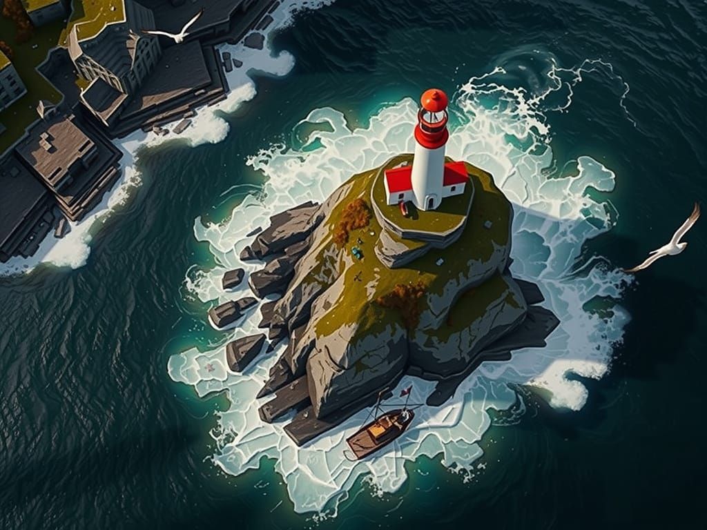 Stormy Lighthouse Island: Atmospheric Coastal Art