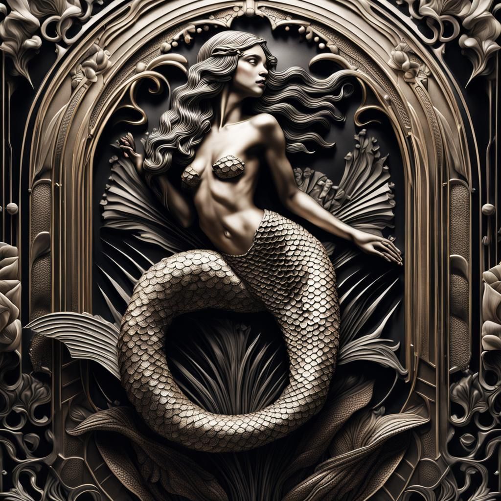 Hyperrealistic Art Deco Mermaid with Intricate Details