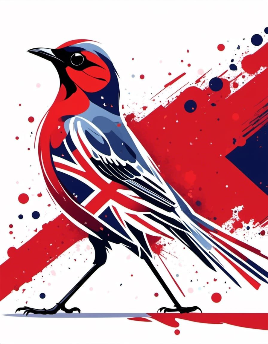<lora:Mindful - Birds:1.0> A UK flag inspired robin bird