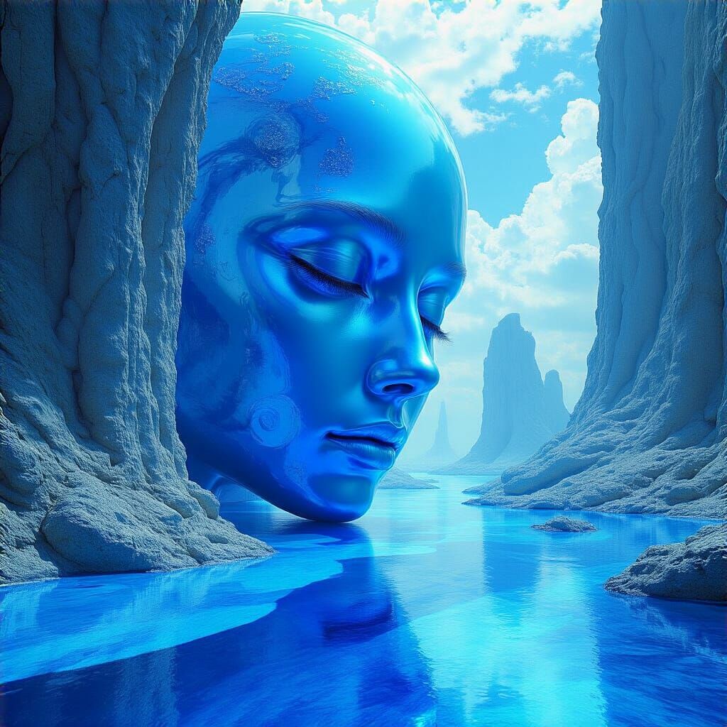 Surreal Blue Azure Reverie Futuristic Landscape