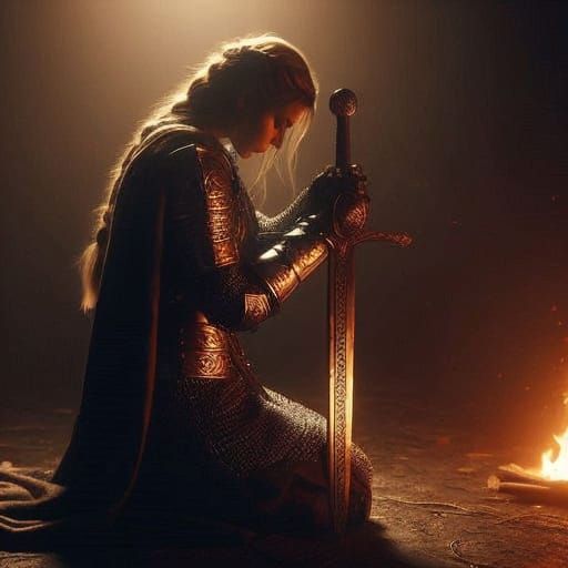 Medieval Warrior in Solitary Prayer