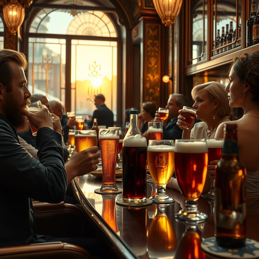 Opulent Art Deco Bar Scene with Belgian Beer