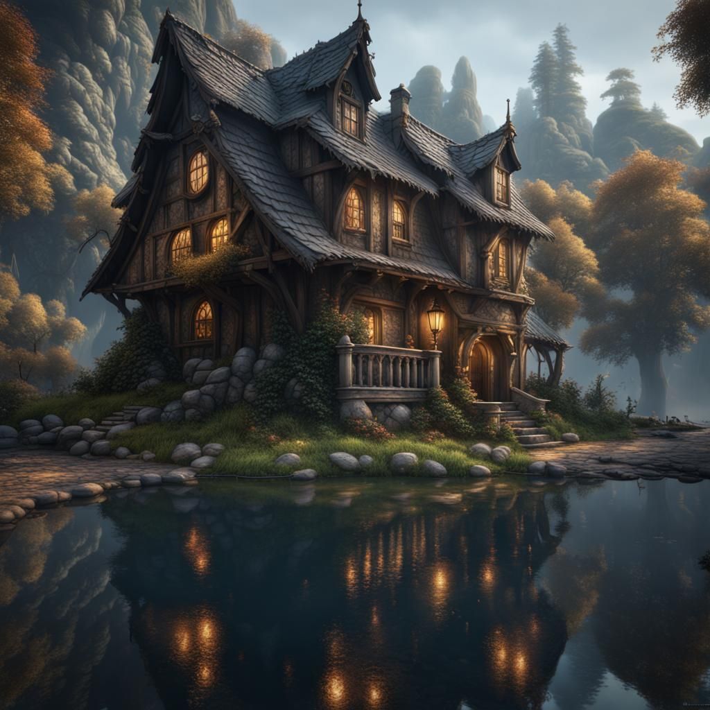 Detailed Old World Cottage Matte Painting