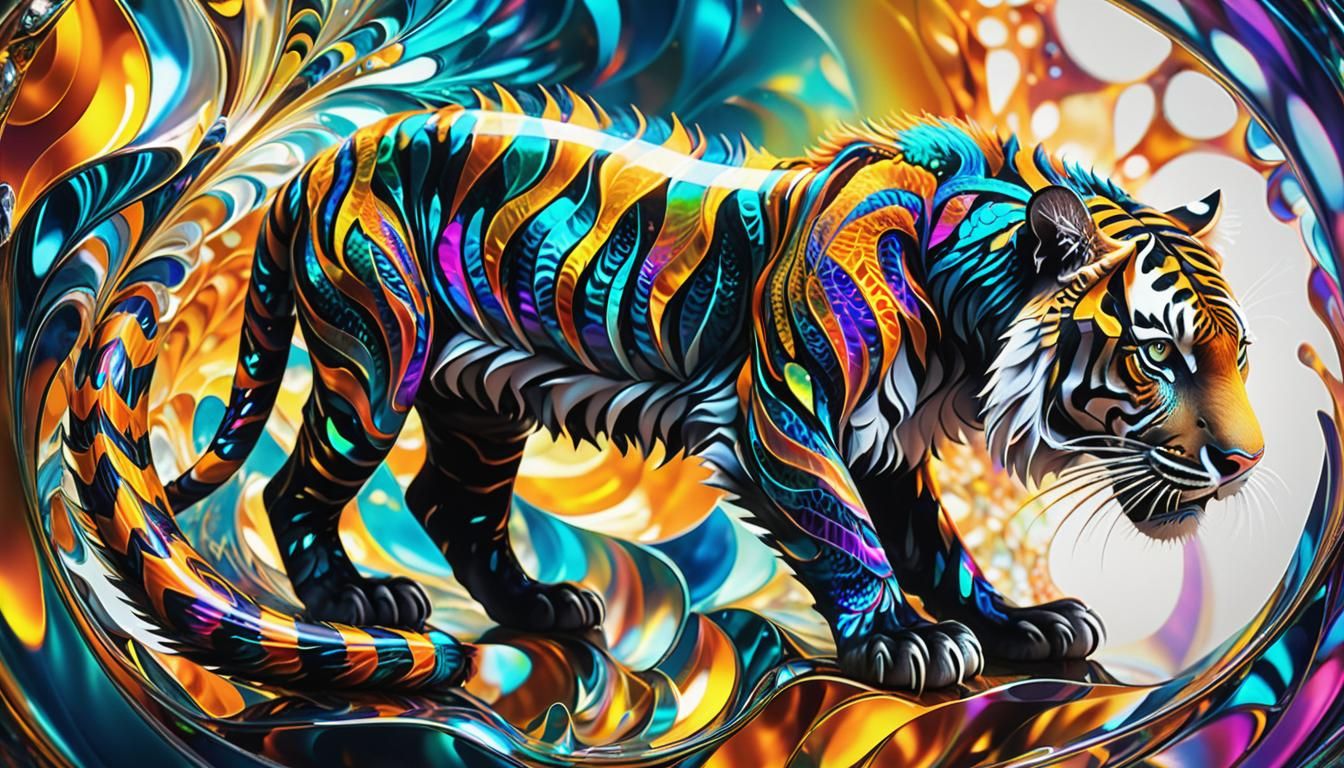 Fractal Glass Tiger in Abstract Expressionism
