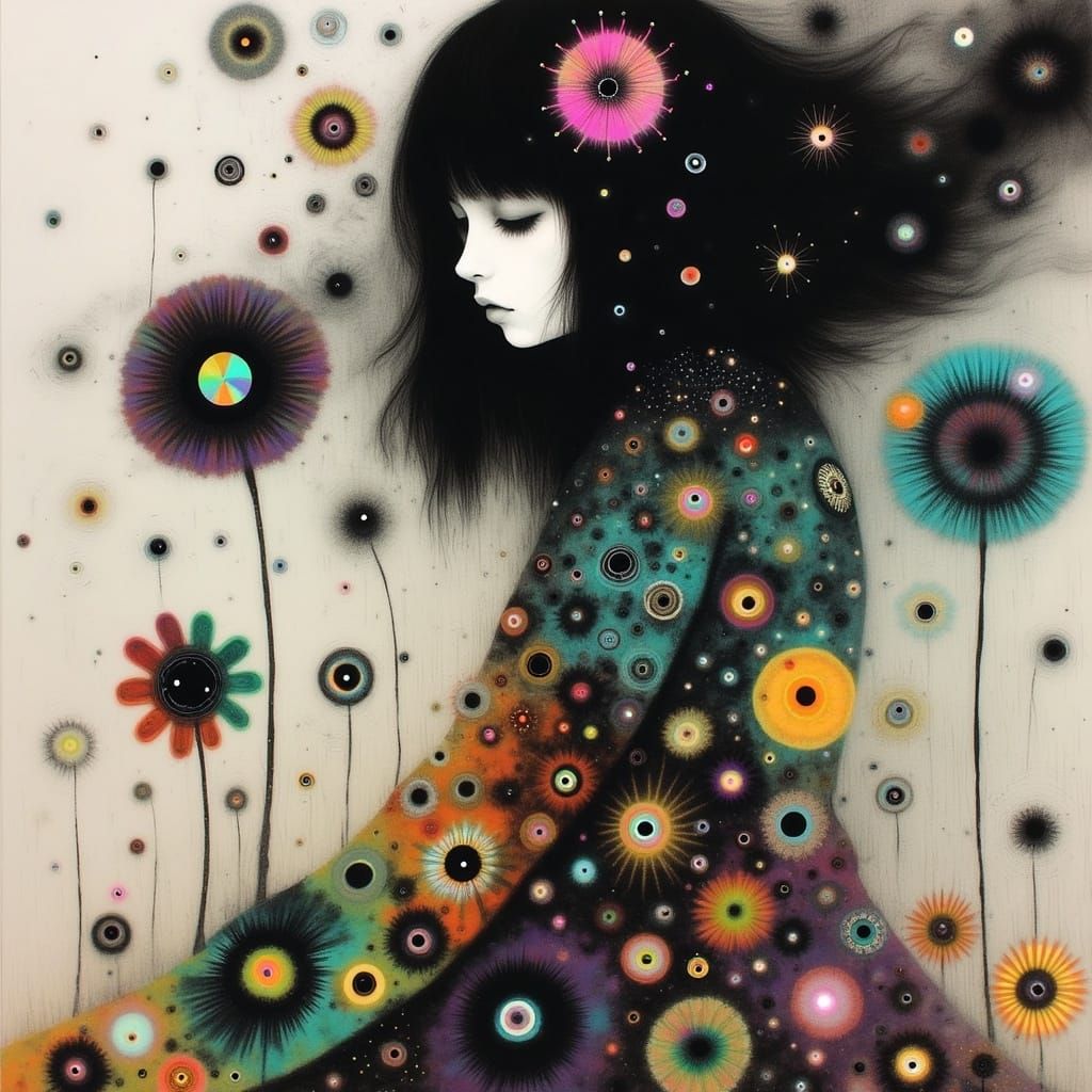 Mystical Woman in Vibrant Paisley Dress