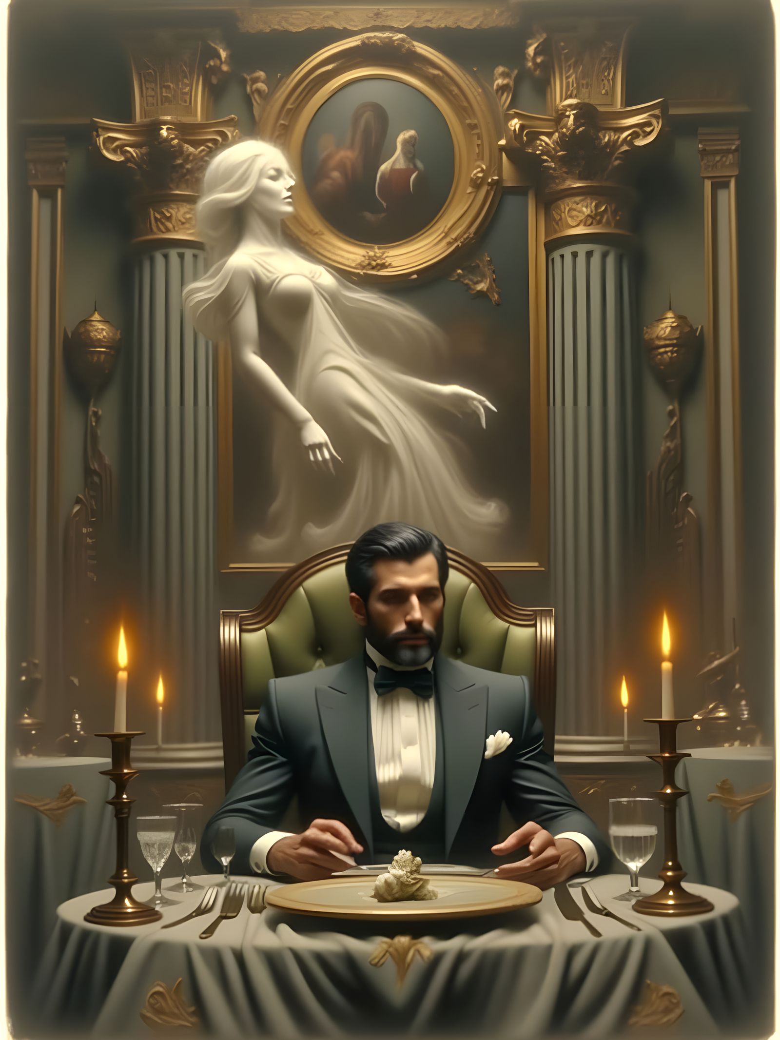 Wealthy Man Surrounded by Ethereal Presence in Renaissance-I...