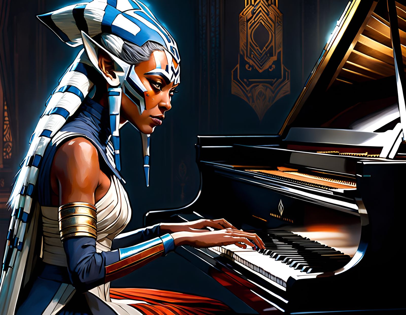 Ahsoka Tano Portrait at Piano, Classical Art Style