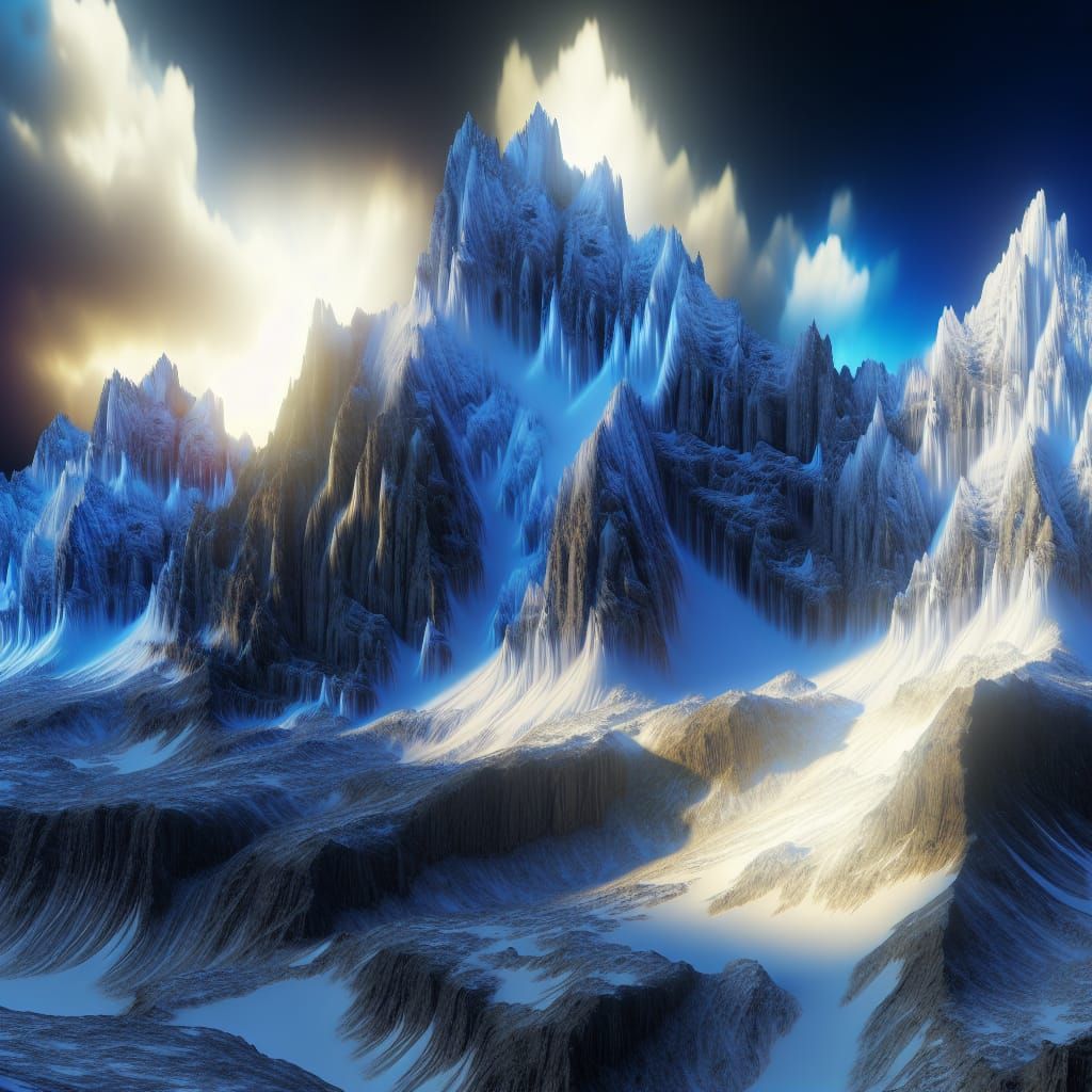 Snowy Mountain Peaks in Digital Matte Painting