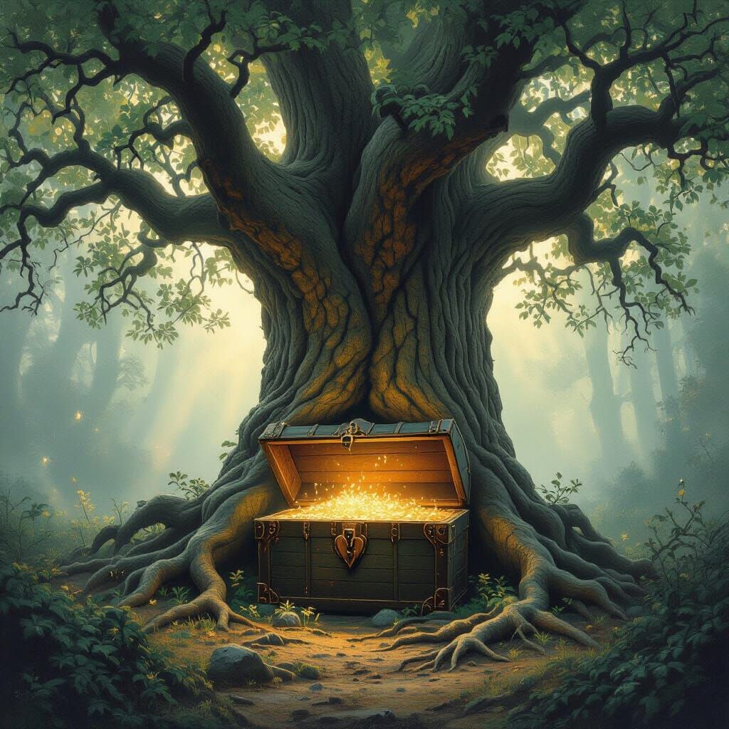 Mystical Oak Tree Guarding Treasure Chest