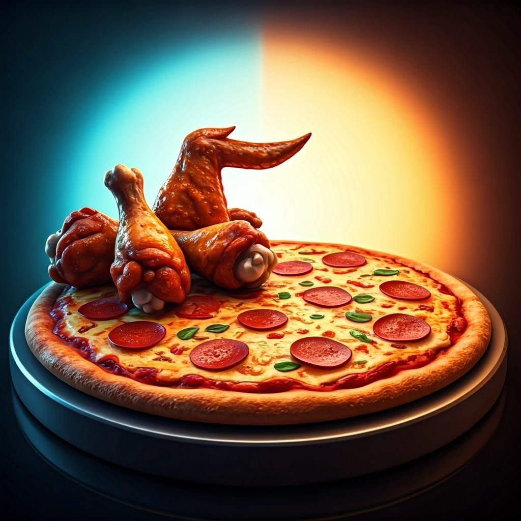 Juicy Wings and Pizza in 3D Concept Art