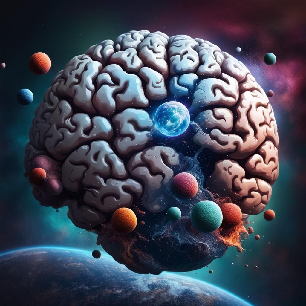 Human Brain Planet in Space: Hyperrealistic Concept Art