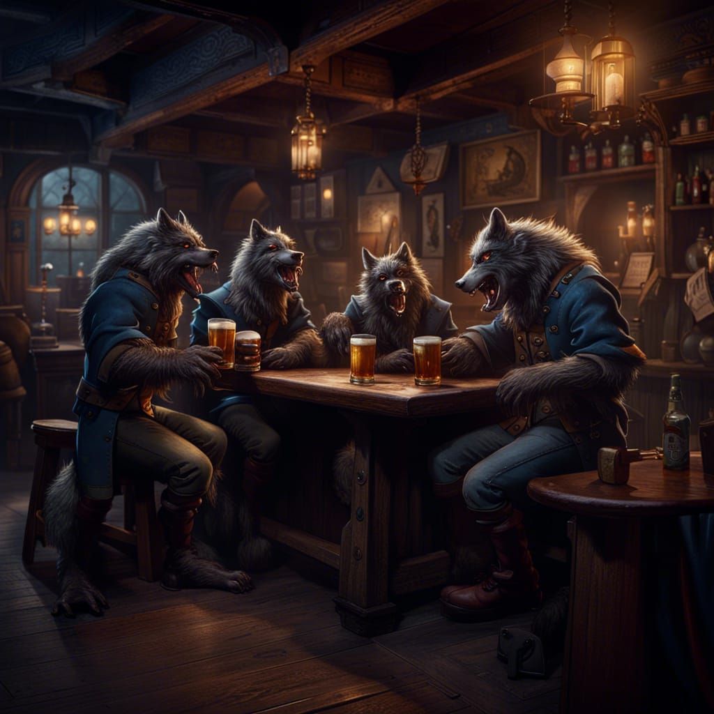 Werewolves at a Bar in the 1800s: Detailed Matte Painting