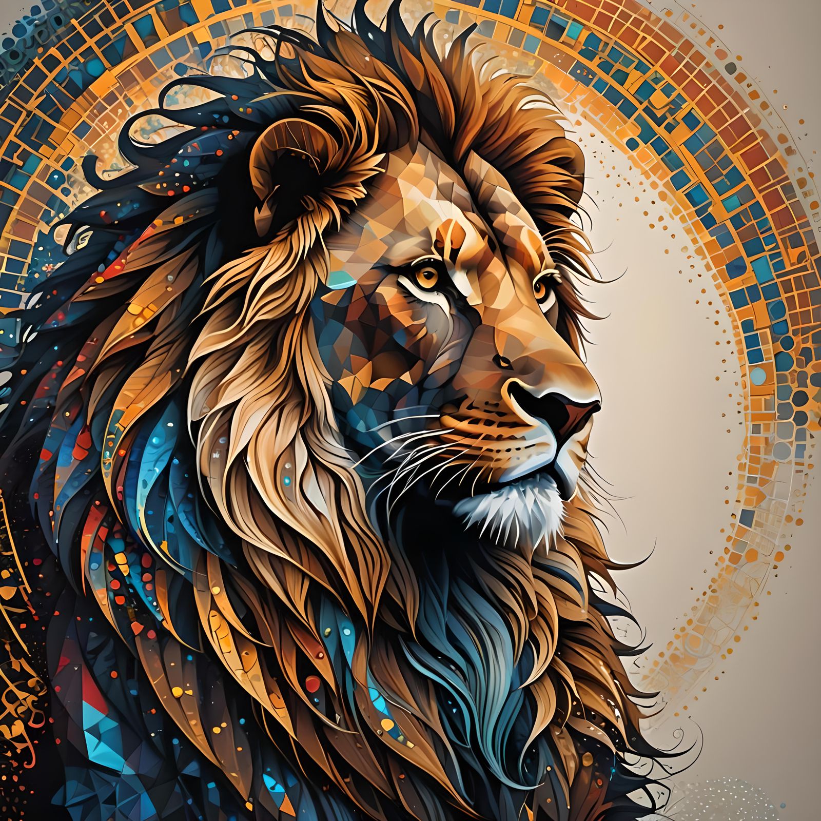 Fractal Mandala Lion in Geometric Abstract Art
