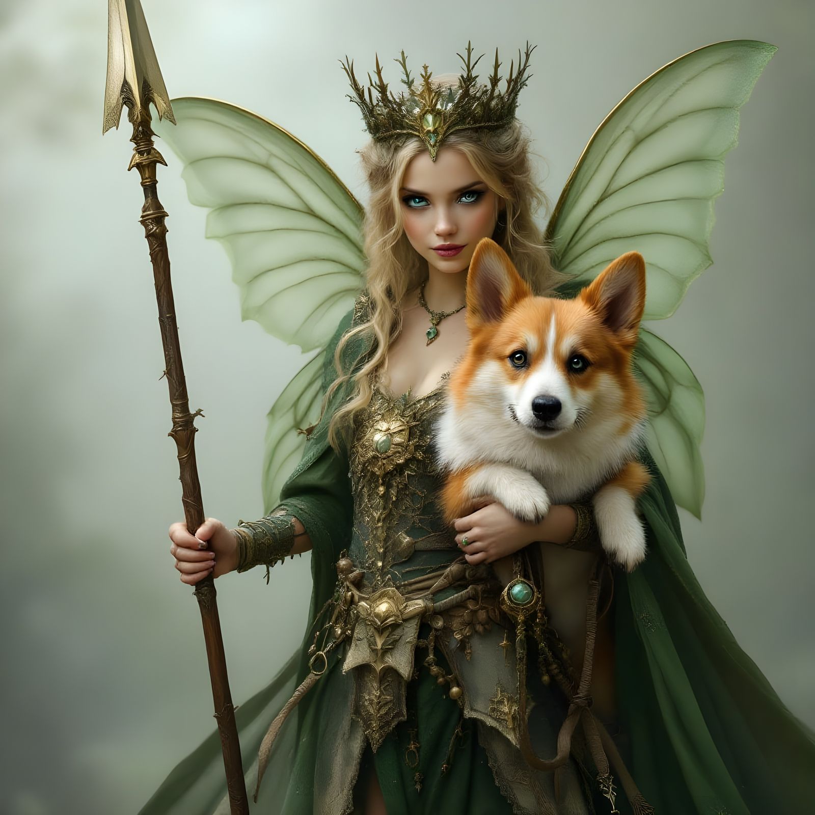 Ethereal Faerie Queen Rides Faithful Corgi Steed