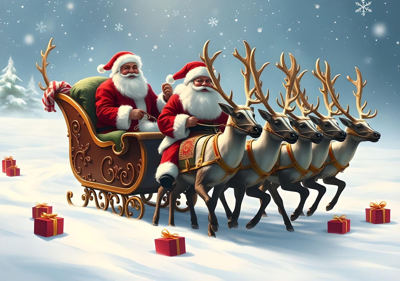 Santa Claus Sleigh Ride Through Snowy Field