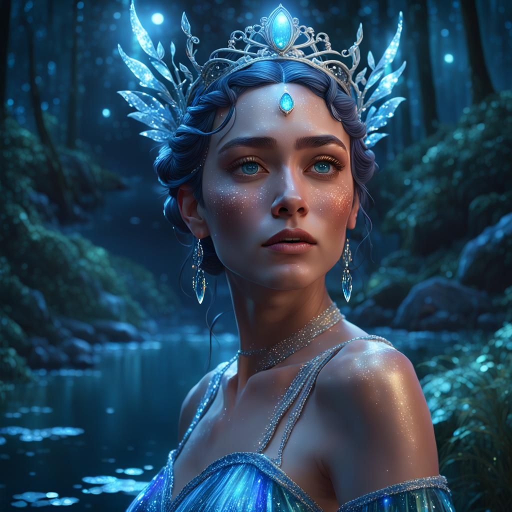 Water Princess in Sparkling Forest: Art Nouveau Portrait