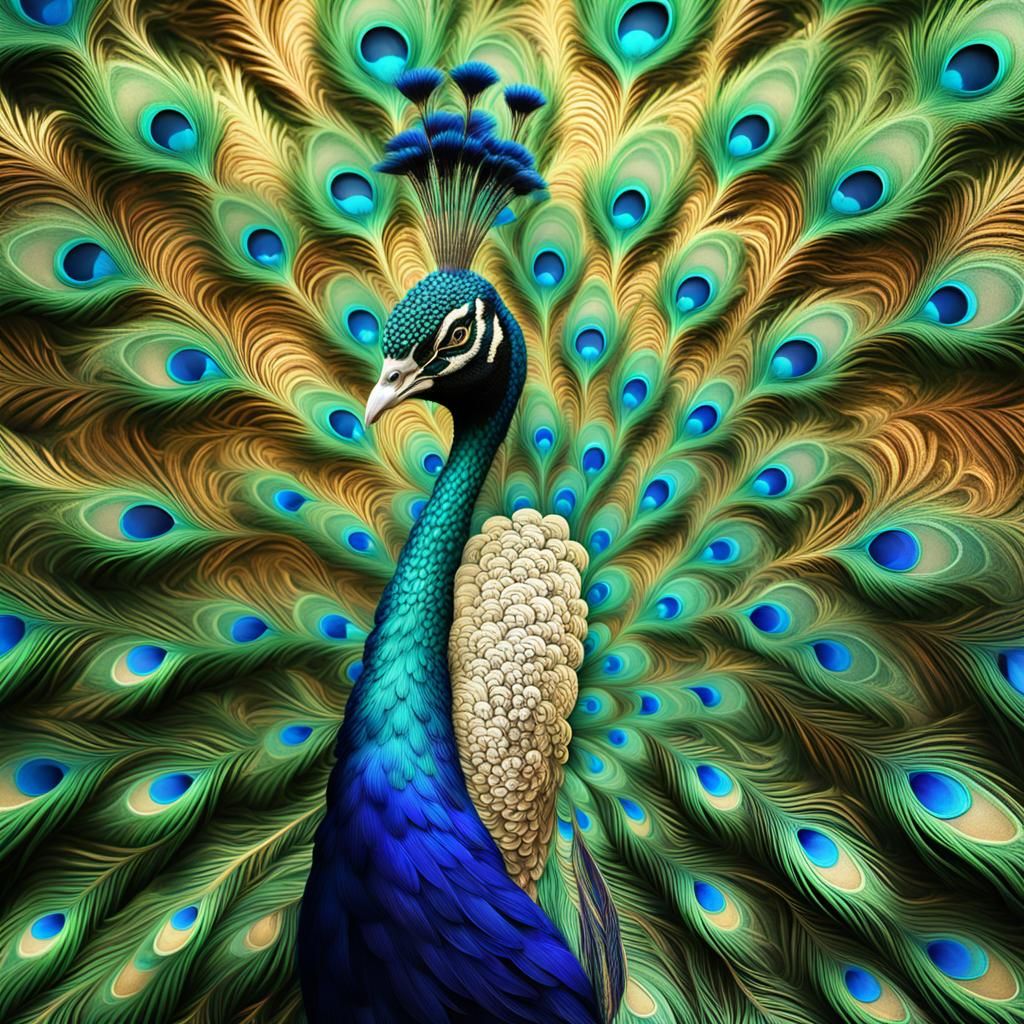 Fractal Art: Majestic Peacock with Iridescent Plumage