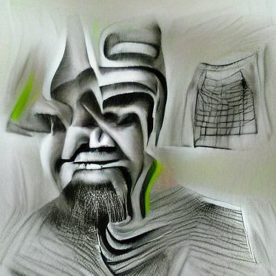 Surreal Samurai Shrek: Dark Geometric Charcoal Drawing