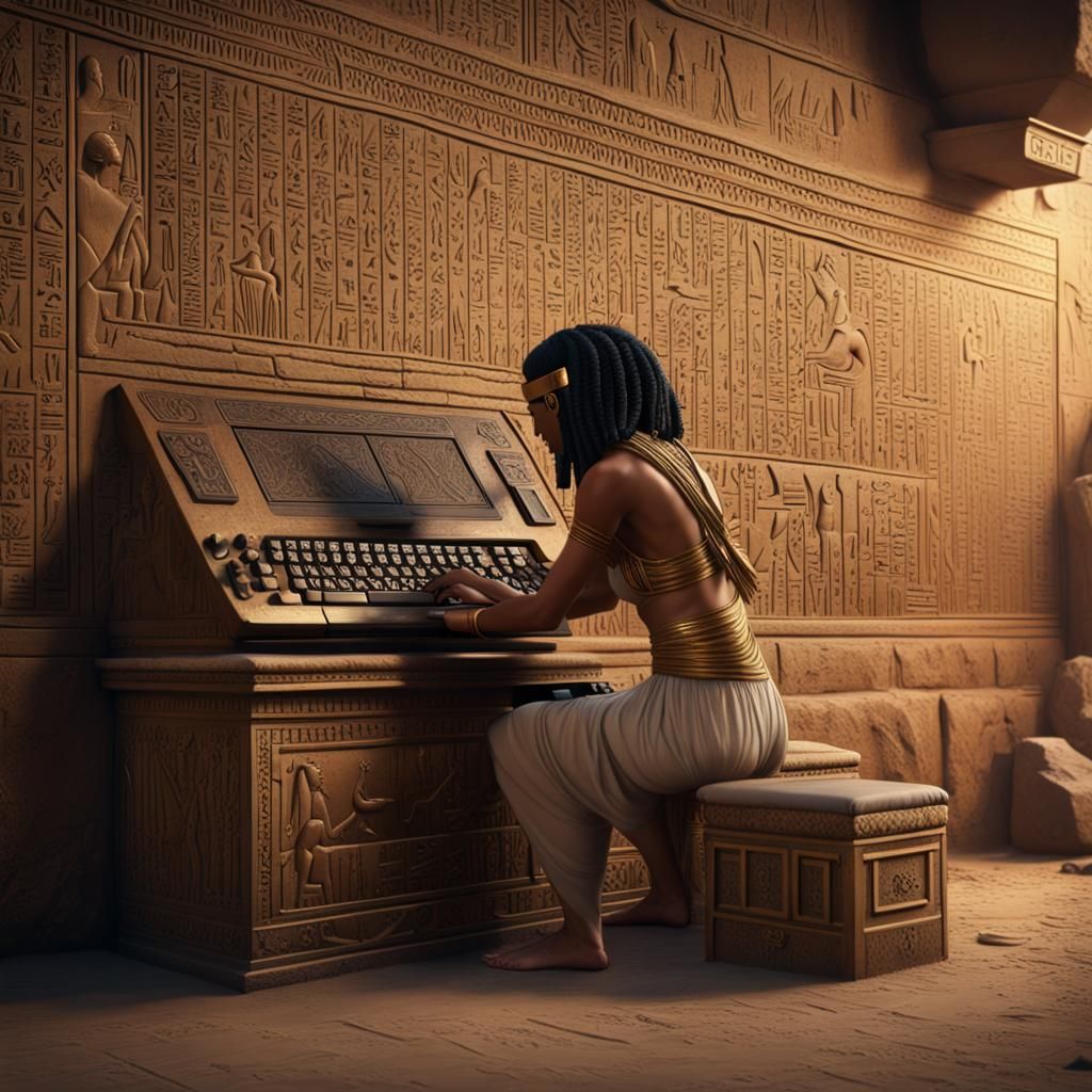 Ancient Egyptian Scribe Typing in Hieroglyphics